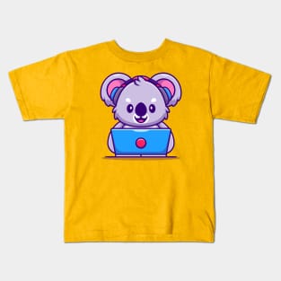 Cute Koala Working on Laptop With Headphone Kids T-Shirt